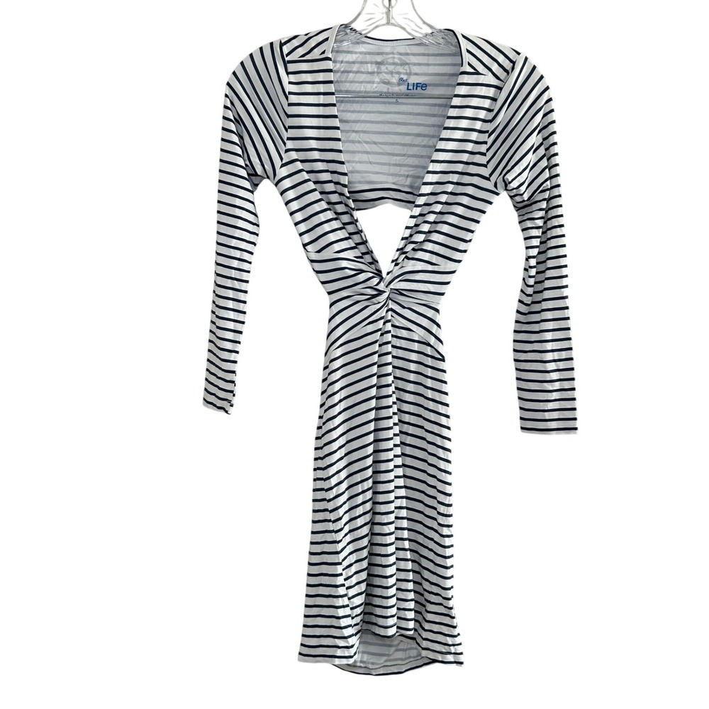Blue Life Striped Twist Front Long Sleeve Dress Casual Beach resort vacation